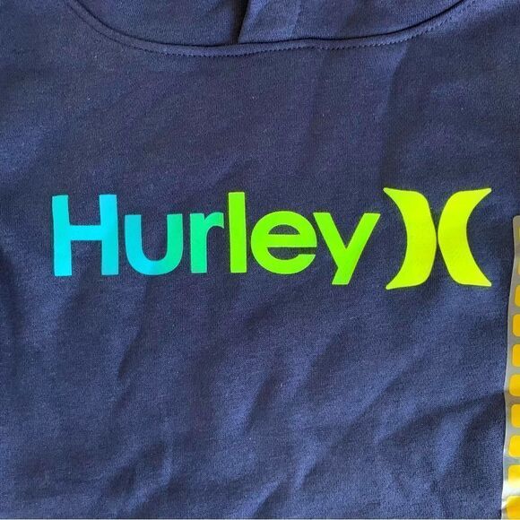 Hurley Kid’s Navy Neon Kangaroo Pocket Long Sleeve Cotton Hoodie Size 5/6 NWT - Picture 2 of 3